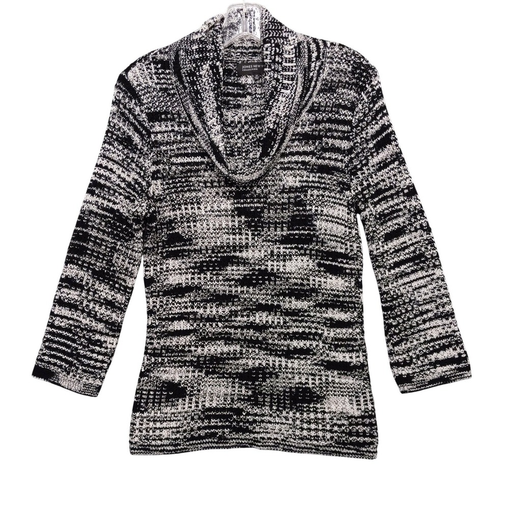 Jones New‎ York Collection Sweater Black White Cowl Neck Knit Top M